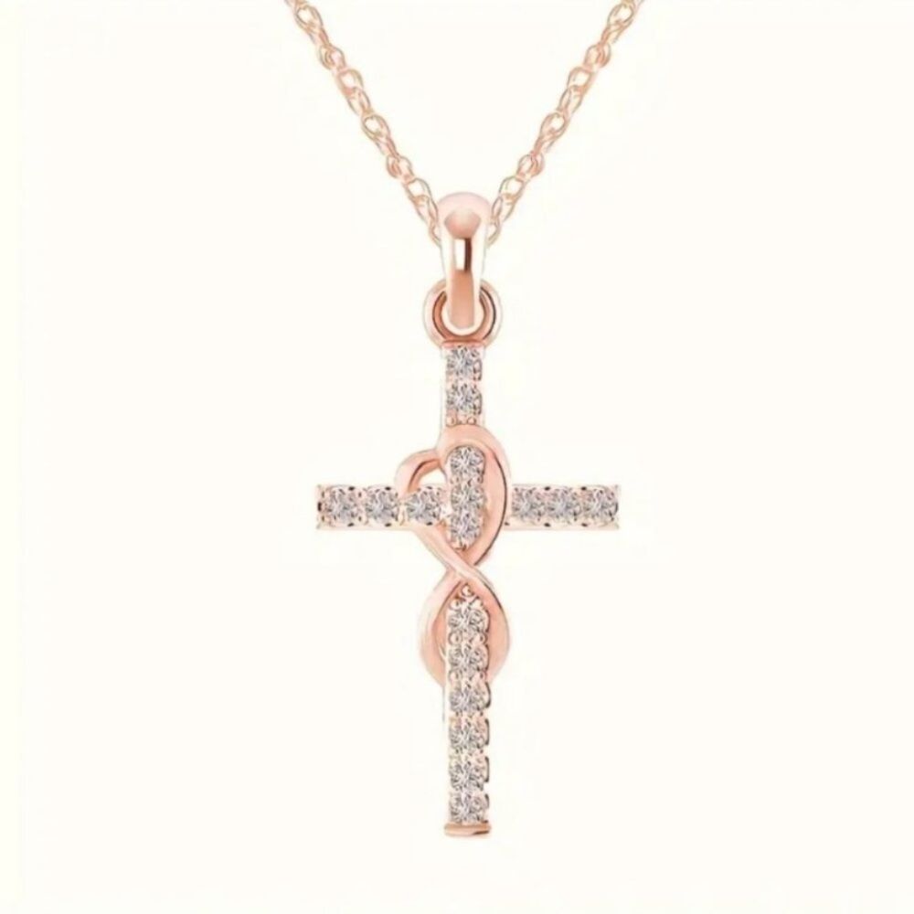 Infinity Cross Pendant Necklace Rose Gold NWOT